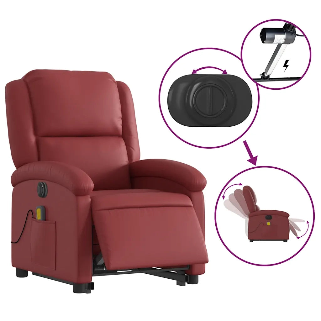 Poltrona Alzapersona Reclinabile Rosso Vino in Similpelle 3204251