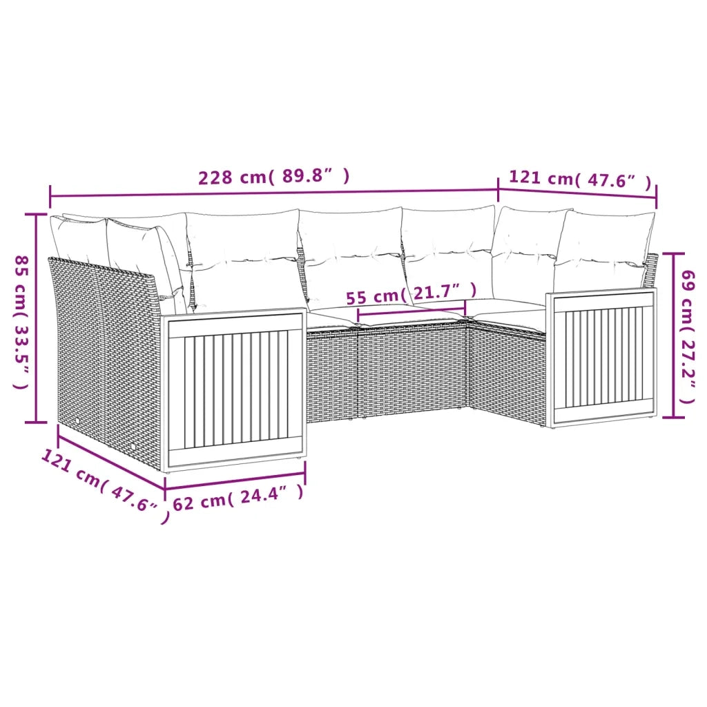Set Divano da Giardino 6 pz con Cuscini Grigio in Polyrattan 3227943