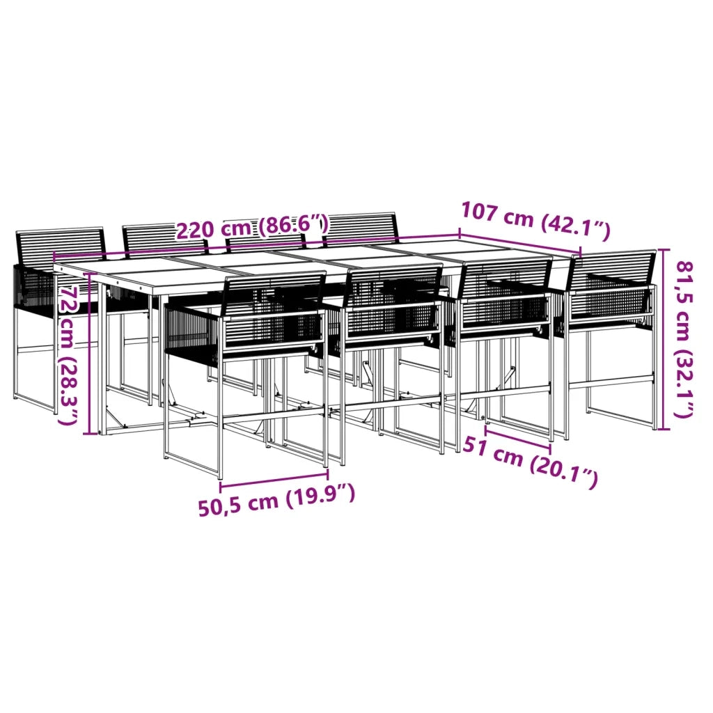 Set da Pranzo da Giardino 9 pz Nero in Polyrattan 3295050