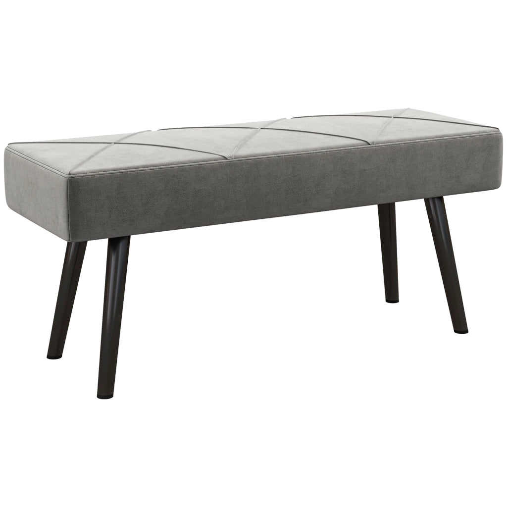 Panca imbottita effetto velluto, per camera e ingresso, gambe in acciaio, grigio, 100 × 36 × 45 cm