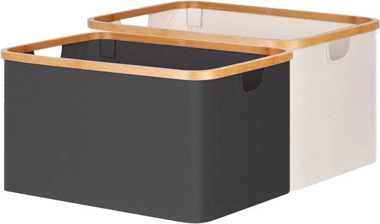 Set di 2 asciugamani pieghevoli - tessuto di bambù - grigio e beige - 38 x 26 x 20 cm