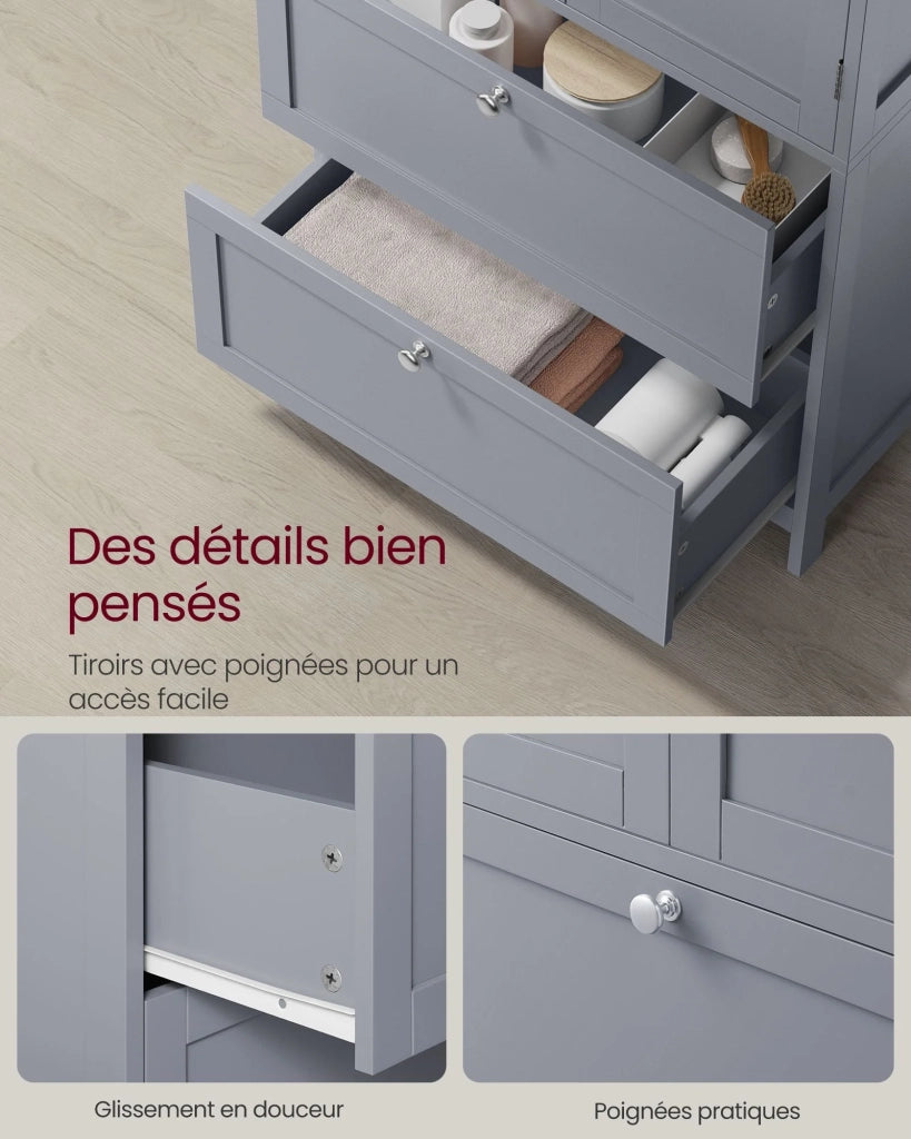 Mobiletto da bagno mobiletto da cucina mobile contenitore con 2 cassetti e 2 ante ripiani regolabili 30 x 60 x 110 cm bianco bbc551p31 b34bbc552p31 bbc552p31 12_0004022