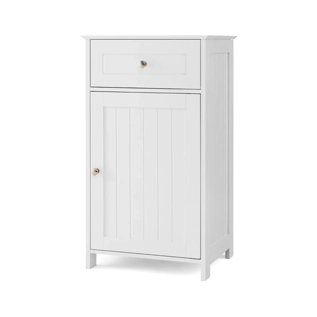 Mobiletto portaoggetti da bagno 43 x 34 x 77 cm con cassetto e ripiano regolabile design moderno in MDF bianco 20_0012758