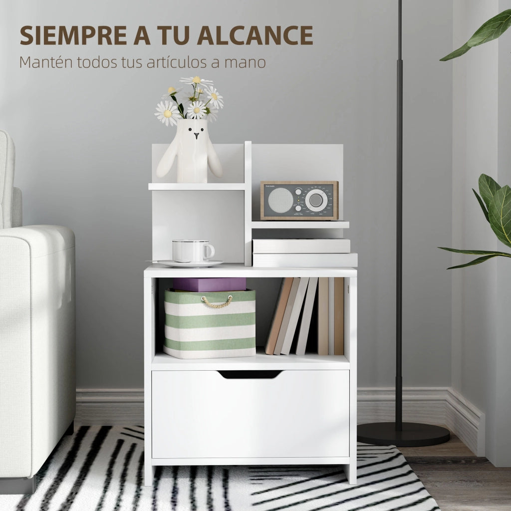 Comodino Moderno con Cassetto e Ripiani ¨C zephmum ¨C 45x35x73 cm Bianco