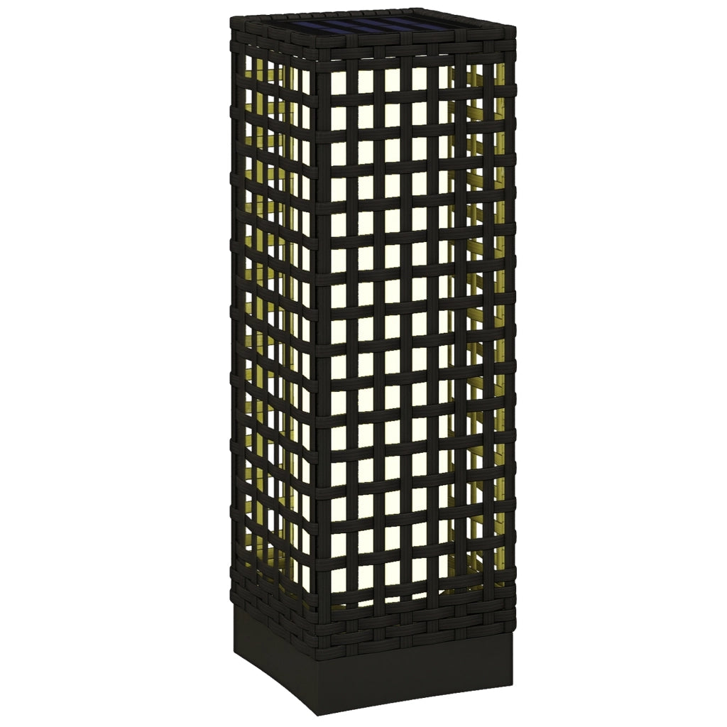 Lampada Solare da Esterno in Acciaio ed Effetto Rattan Nero con Accensione Automatica per Giardino e Terrazzo, 15,5 x 15,5 x 46 cm