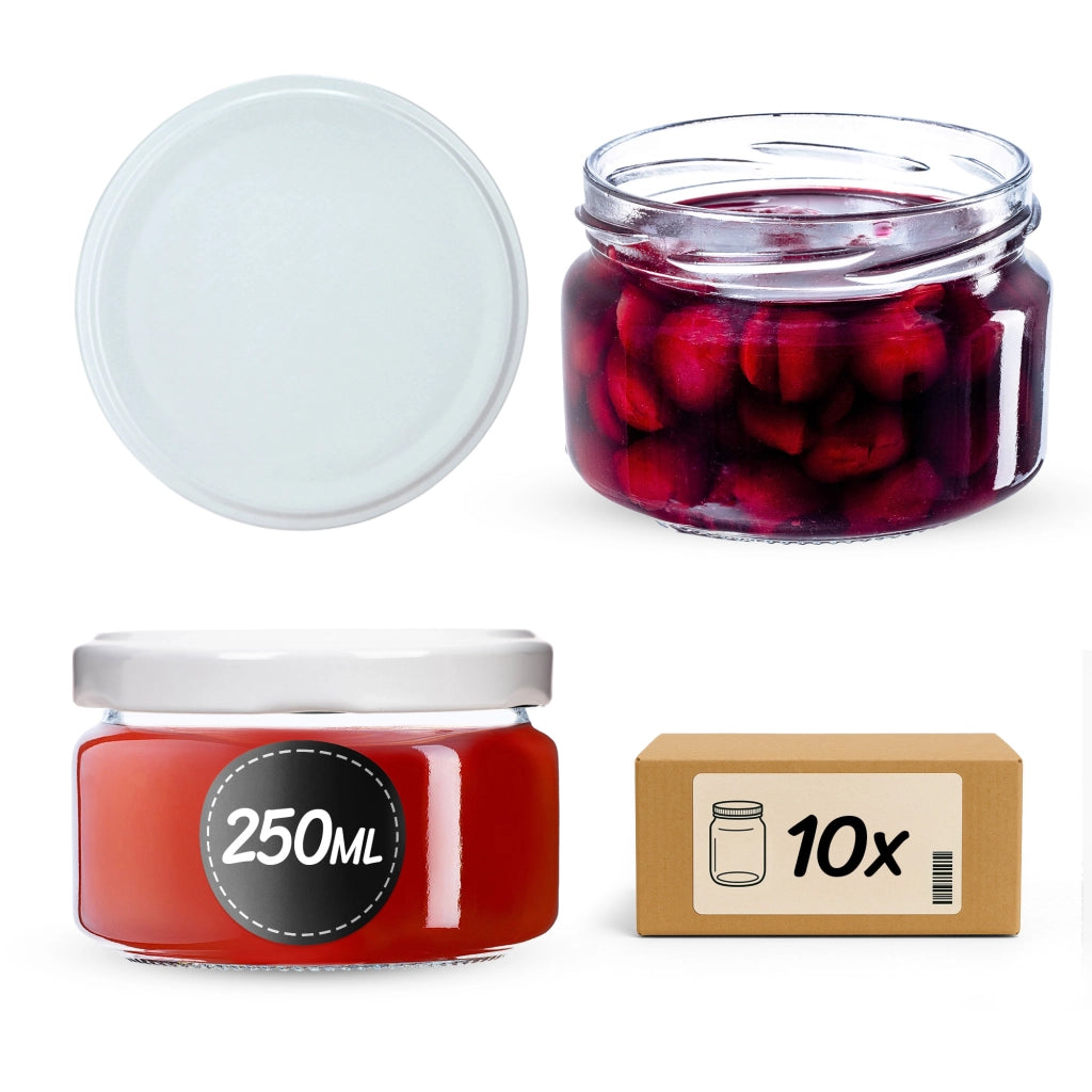 KADAX 10x Vasetti Vetro 250ml Per Conserva Miele Marmellata + Tappi Fi82
