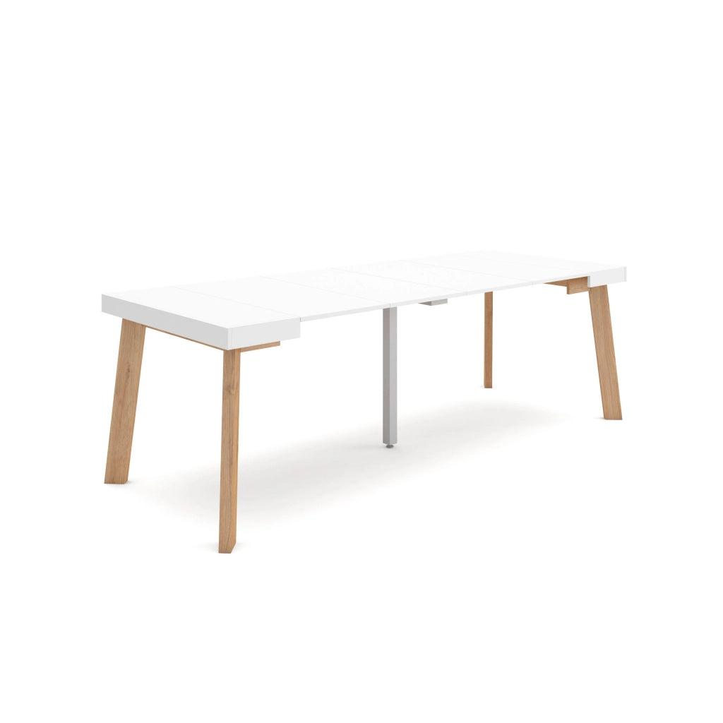 Consolle allungabile, 222x90x73cm, Per 10 persone, Gambe in legno, Bianco RF3061