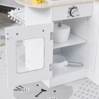 Cucina Giocattolo per Bambini in Legno con 14 Accessori, Forno, Lavandino, Frigo e Microonde, Età 3+ Anni, 86x64x84.5cm, Bianco e Argento