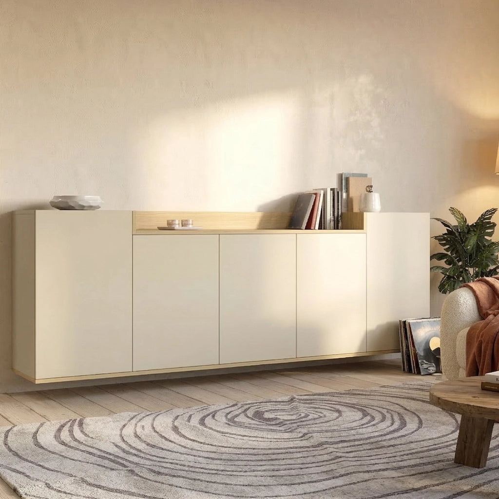 Madia Cordele, Credenza 7 Ripiani Made in Italy, 200x35x70h cm Bianco Cashmere