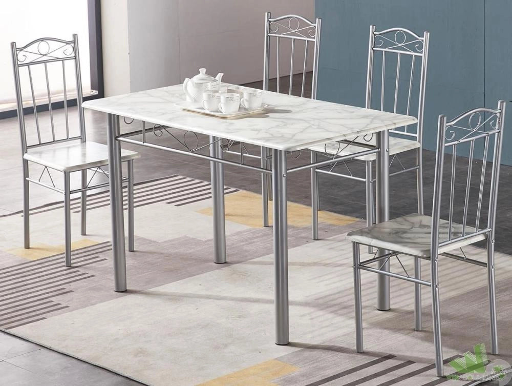 SET TAVOLO RETTANGOLARE 120X70Xh75 CM+ 4 SEDIE MDF COLORE LEGNO O MARMO