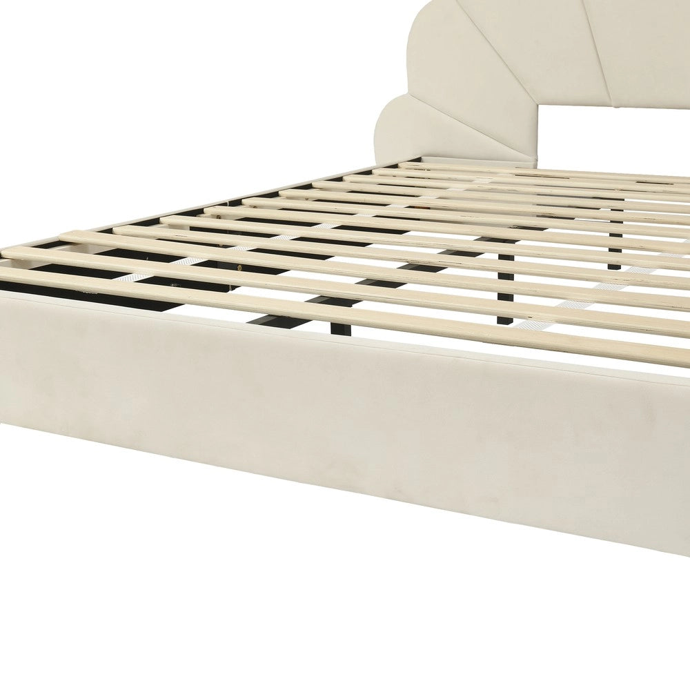 Letto Imbottito Matrimoniale ¨C Minimal ¨C Beige Velluto 140x200cm