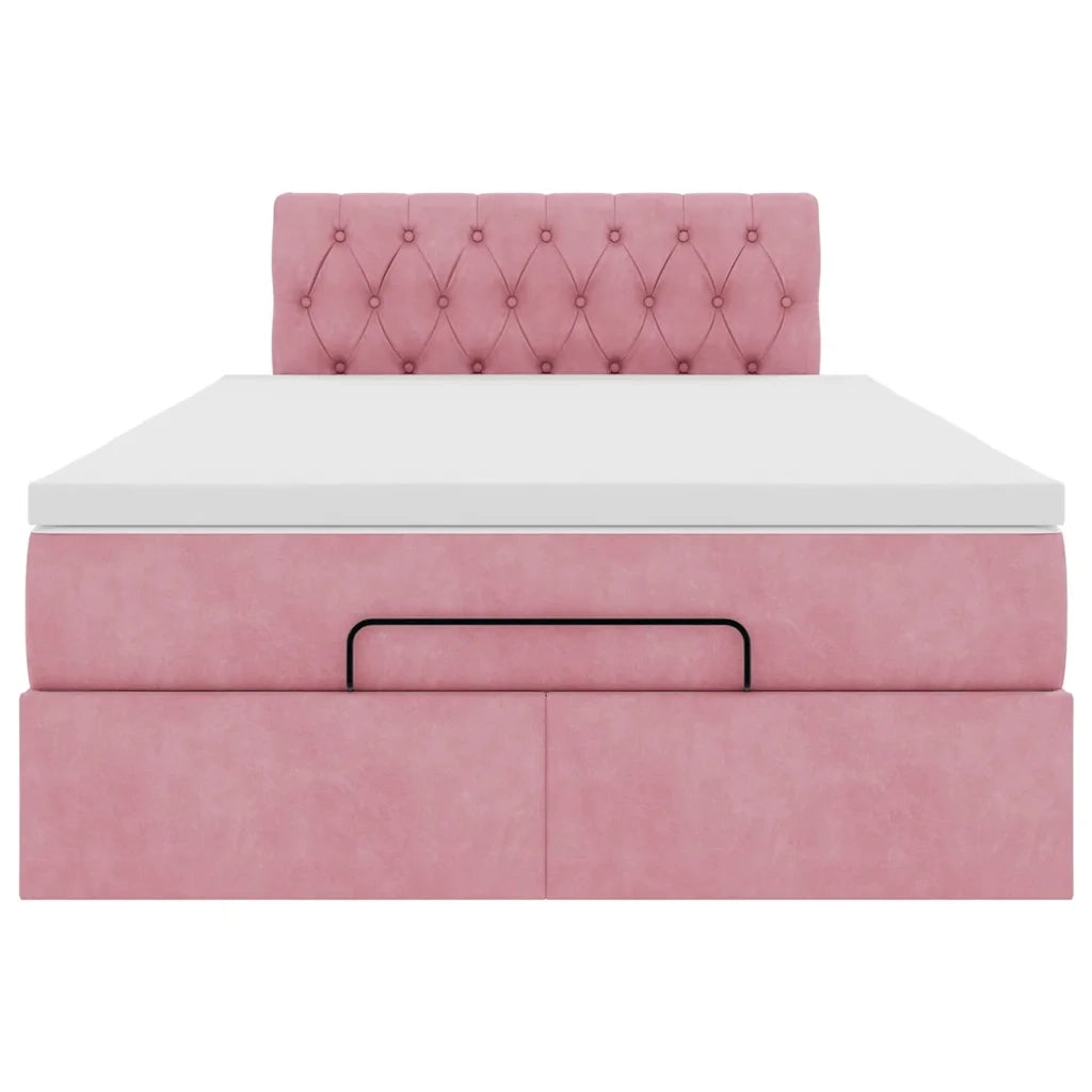 Struttura Letto Pouf con Materasso Rosa 120x200 cm Velluto 3311842