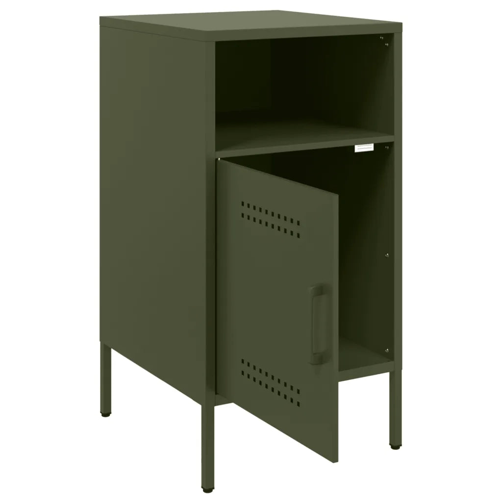 Set di 2 Comodini | Armadio da Notte | Mobiletto da notte Verde Oliva 36x39x68 cm in Acciaio