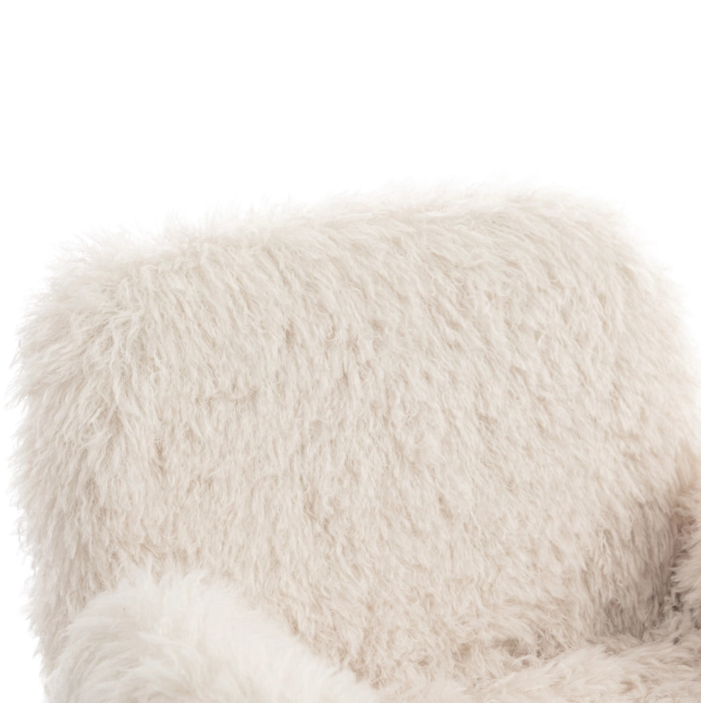 Sedia da ufficio beige in pile di lana con braccioli pieghevoli