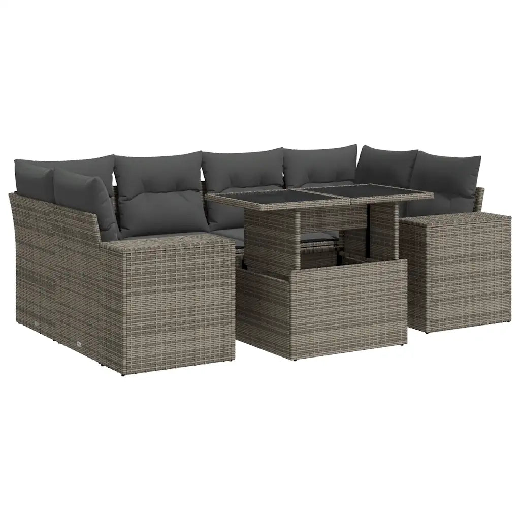 Set Divani da Giardino 7 pz con Cuscini Grigio in Polyrattan 3326751