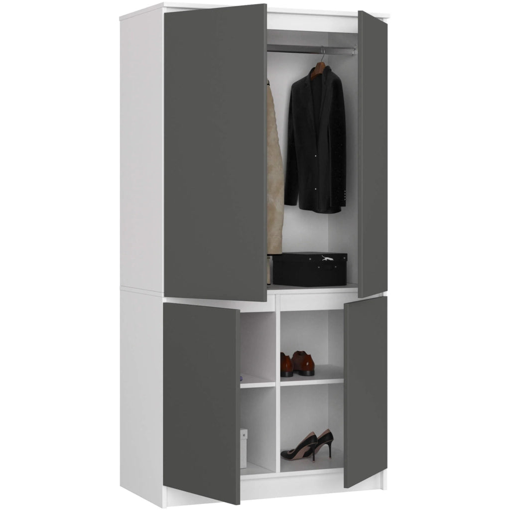 Armadio AKORD S90 4 ante Bianco inserto frontale Grigia Grafite 90x51x180 cm