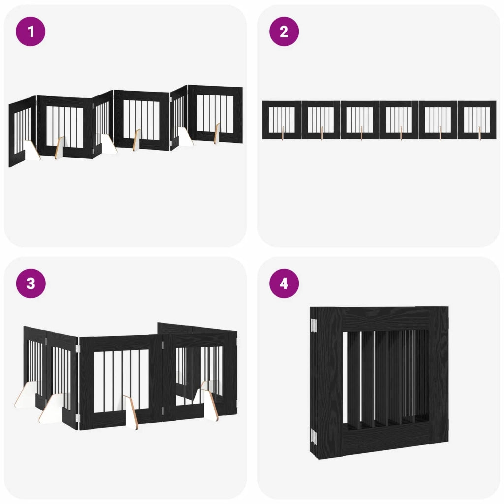 Cancello per cani pieghevole con supporti 6 pcs Rovere Nero 892157
