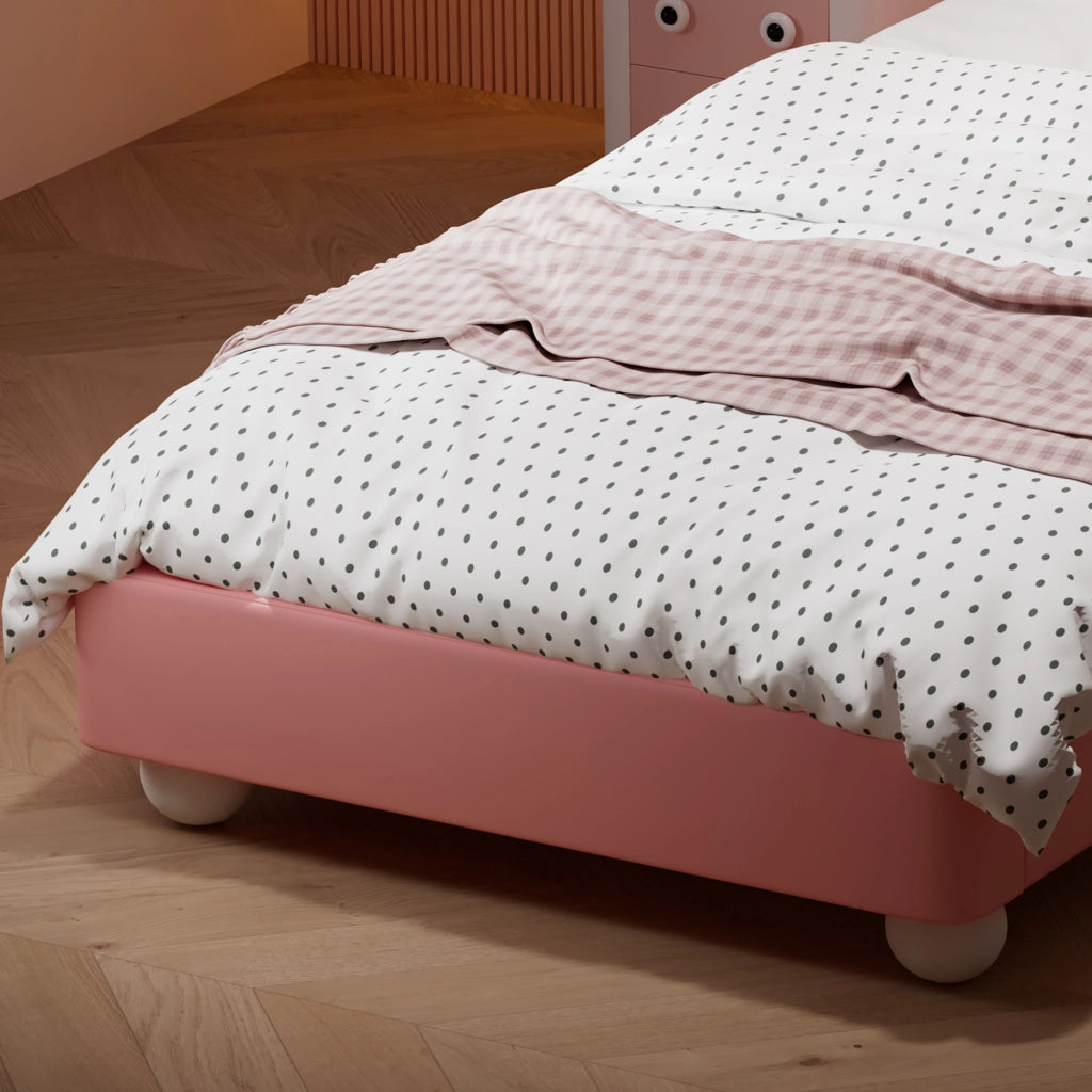 Letto per bambini 90 × 200 cm con testiera a coniglio, LED, bordo anticolpo morbido, senza materasso, rosa