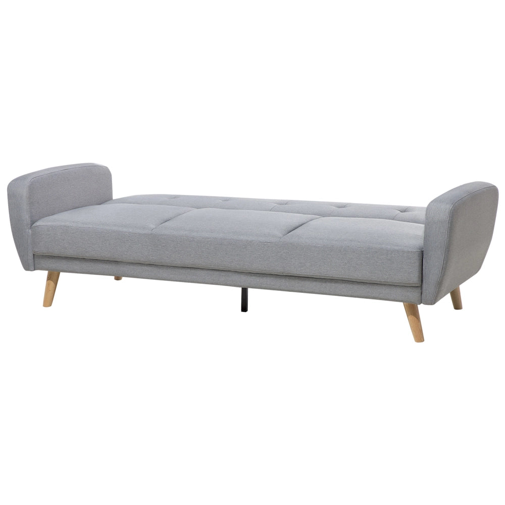 Divano Letto Rivestito In Tessuto Grigio Con Gambe In Legno Trasformabili A 3 Posti Soggiorno Moderno E Minimalista
