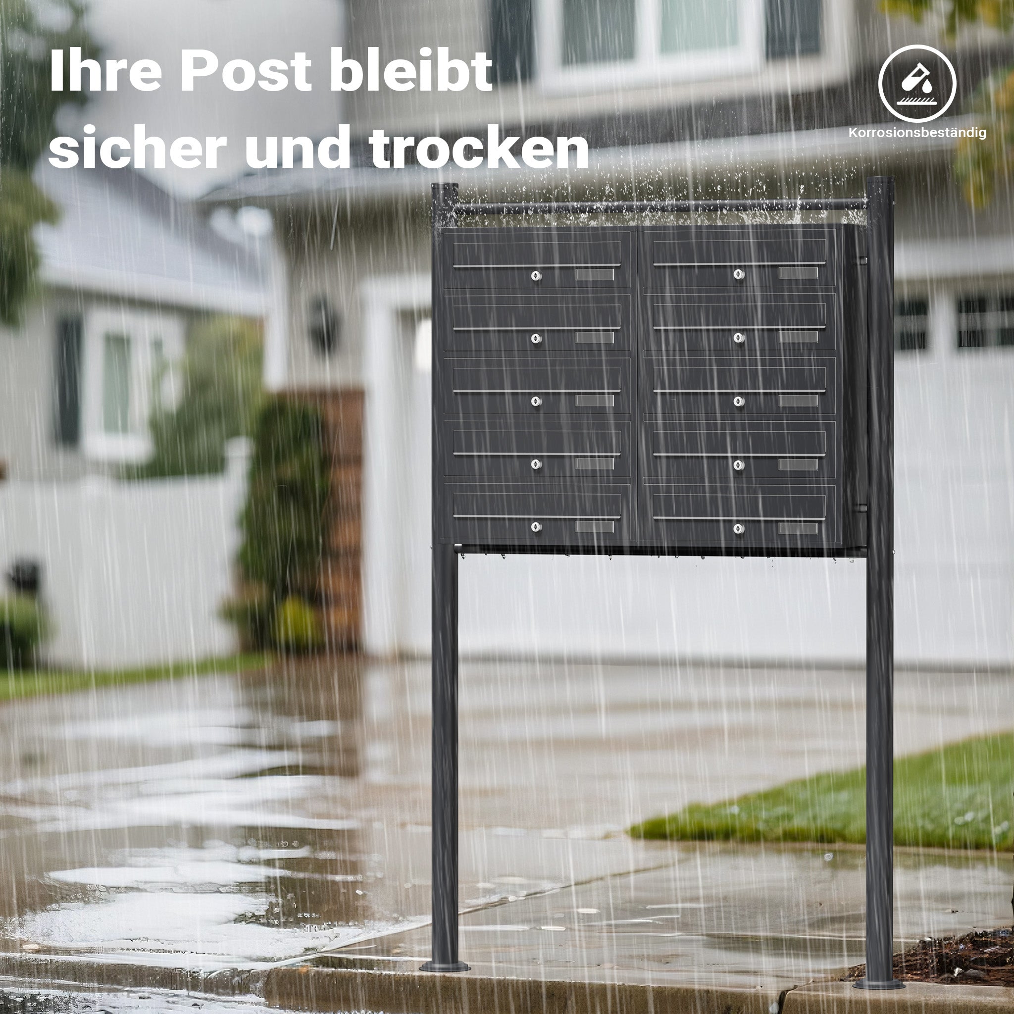 Cassetta postale condominiale autoportante, 10 posti, antracite, 945 x 270 x 1500 mm, 2 moduli