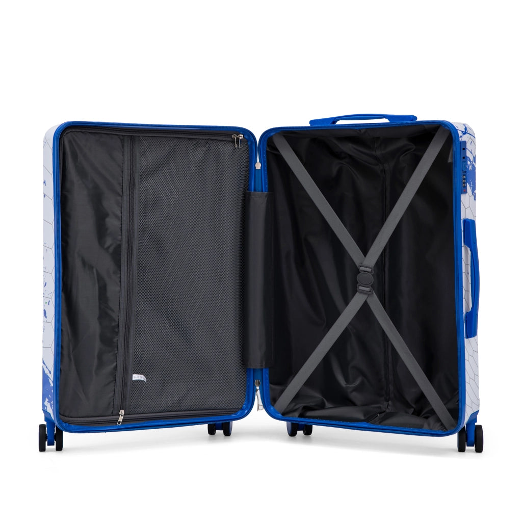 Valigia trolley cabina rigida con ruote doppie 360° e lucchetto a combinazione in PC impermeabile blu 20 pollici