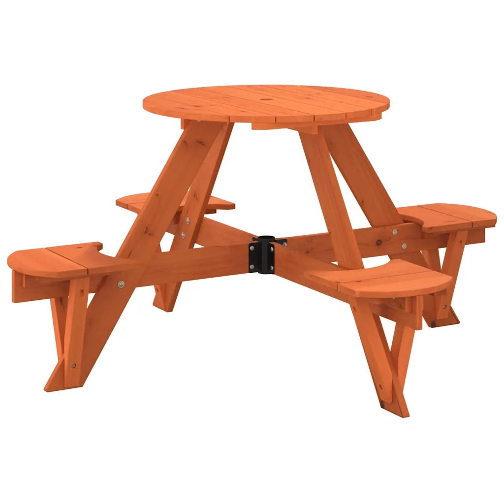 Tavolo da Picnic per 4 Bambini Rotondo con Foro in Legno Abete 4008988