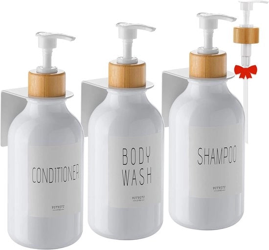 Set di Dispensatore di Sapone - Montaggio a Mano - 3 Pezzi - Bianco - 500ml
