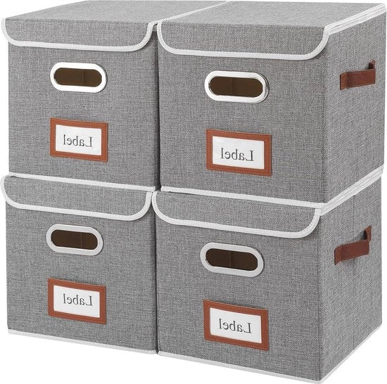 Set di contenitori pieghevoli con coperchio - Lotto da 4 - Grande cassa pieghevole - Grigio