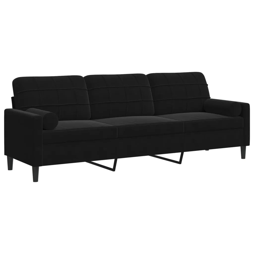 vidaXL Divano a 3 Posti con Cuscini Nero 210 cm in Velluto