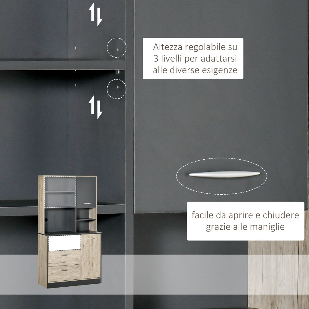 Credenza Cucina Moderna ¨C zephmum ¨C Grigio Rovere Chiaro Legno 90x39x169cm