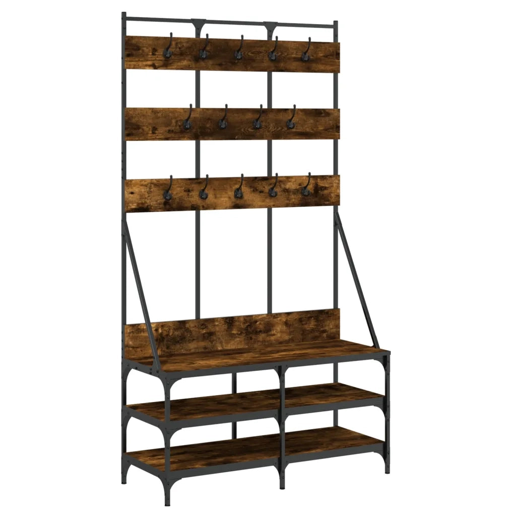 Appendiabiti con Porta Scarpe Rovere Fumo 100x40x184 cm