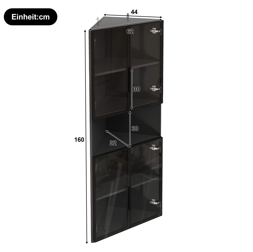 Vetrina angolare triangolare nera 62×32×160 cm con LED
