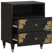 Comodino | Armadio da Notte | Mobiletto da notte Nero 50 x 33 x 62 cm Legno di mango massello