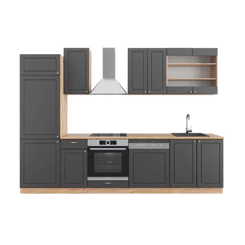 Cucina componibile Fame-Line Antracite rustico/Rovere dorato 300 cm, PL Rovere Vicco