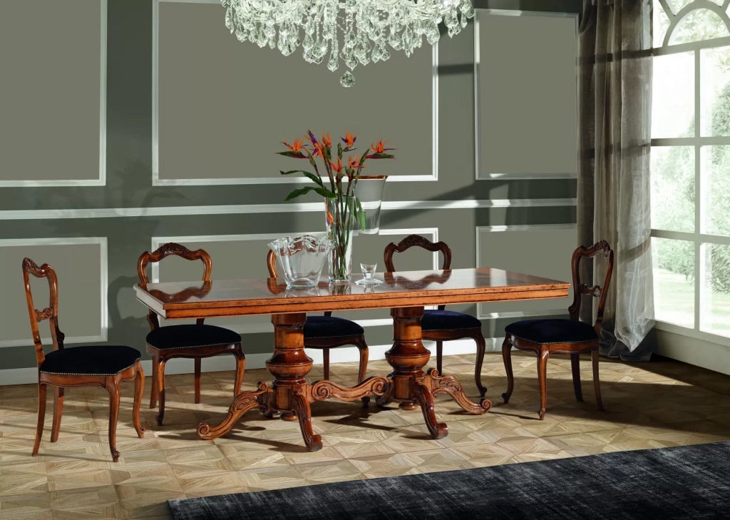 Tavolo rettangolare classico legno intarsio tinta noce 220x100x80 - Mobili 2G