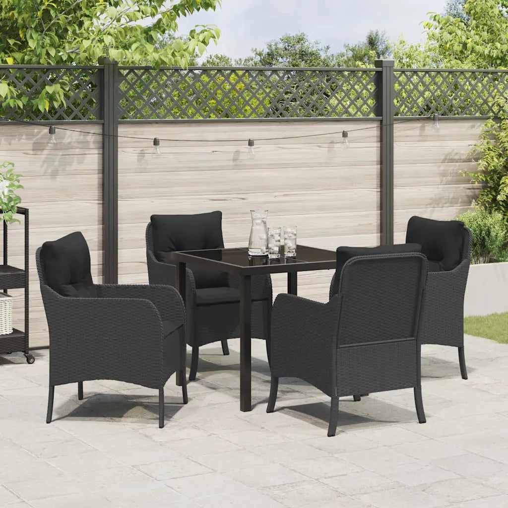 Set da Pranzo per Giardino con cuscino 5 pcs Nero polyrattan 3380149