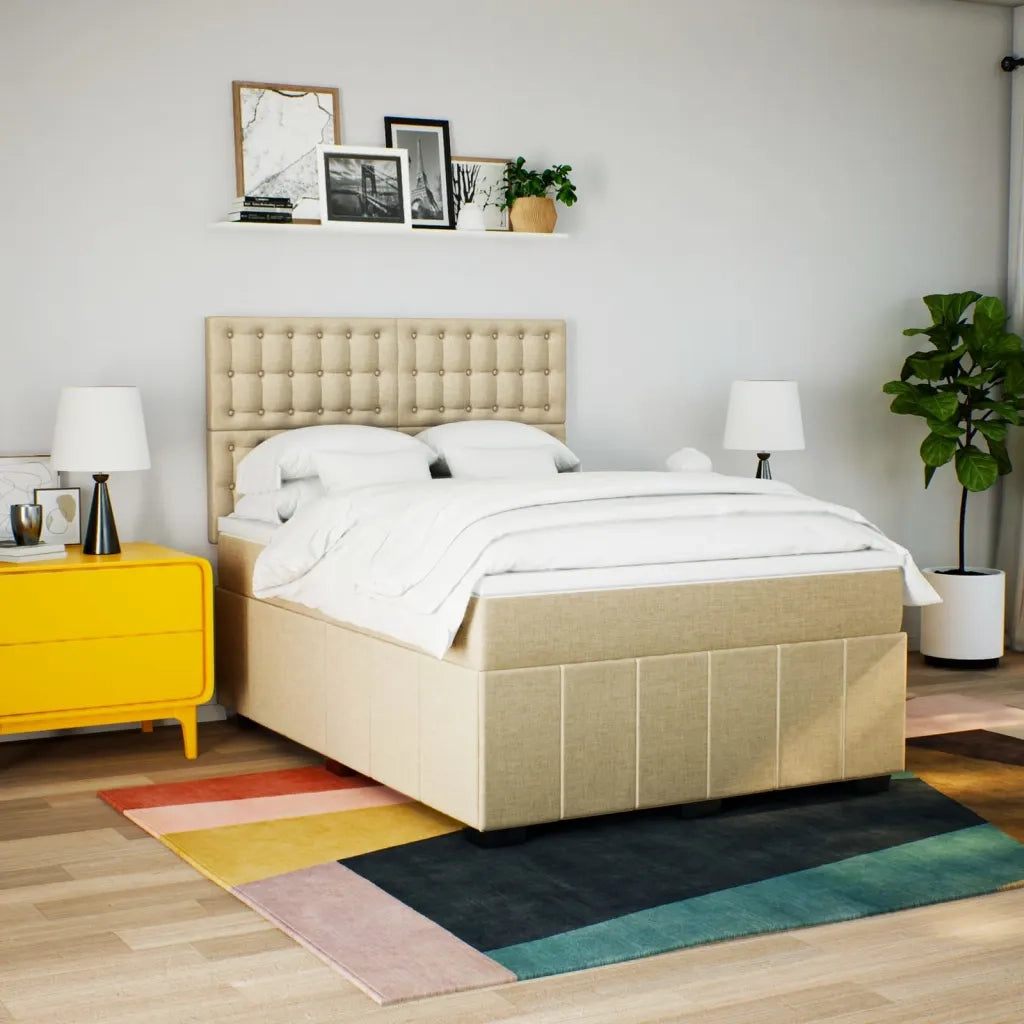 Giroletto a Molle con Materasso Crema 160x200 cm in Tessuto 3294038