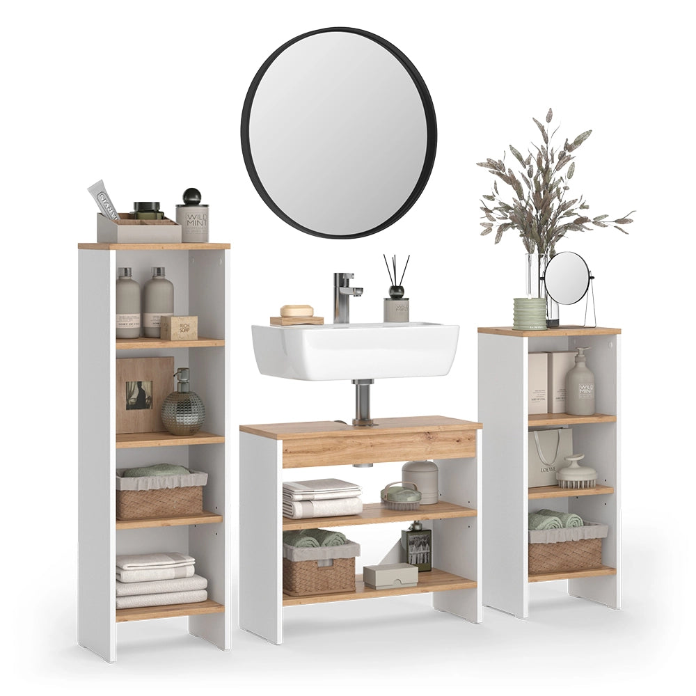 Vicco Set di mobili da bagno Bianco/Quercia dorata 3 parti