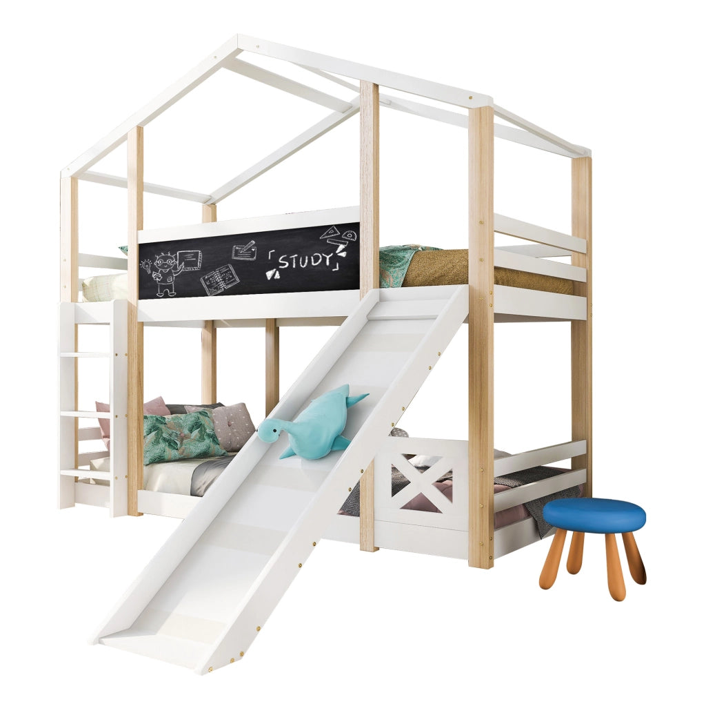 Letto a soppalco per bambini con scivolo, scala e reti a doghe