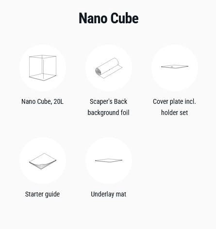 Dennerle Nano Cube 20L - Mini acquario con vetro panoramico cm25x25x30h