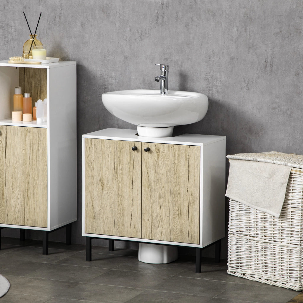 Mobile Sottolavabo Moderno con Ante ¨C Zephmum ¨C Bianco e Legno 60x30x60 cm