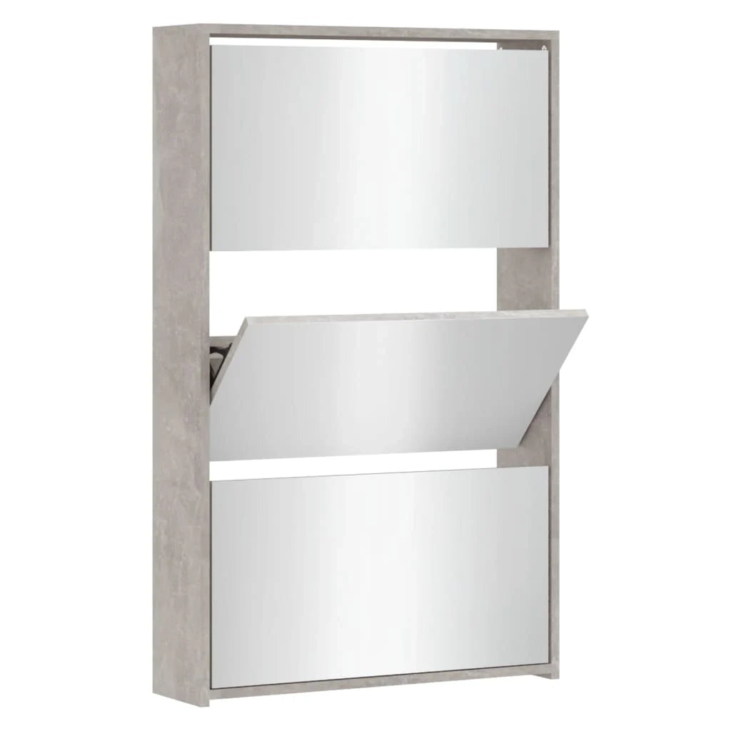 Scarpiera mobiletto portascarpe mobile ingresso/corridoio/soggiorno con specchio 3 ripiani 63 x 17 x 102,5 cm grigio 02_0021883