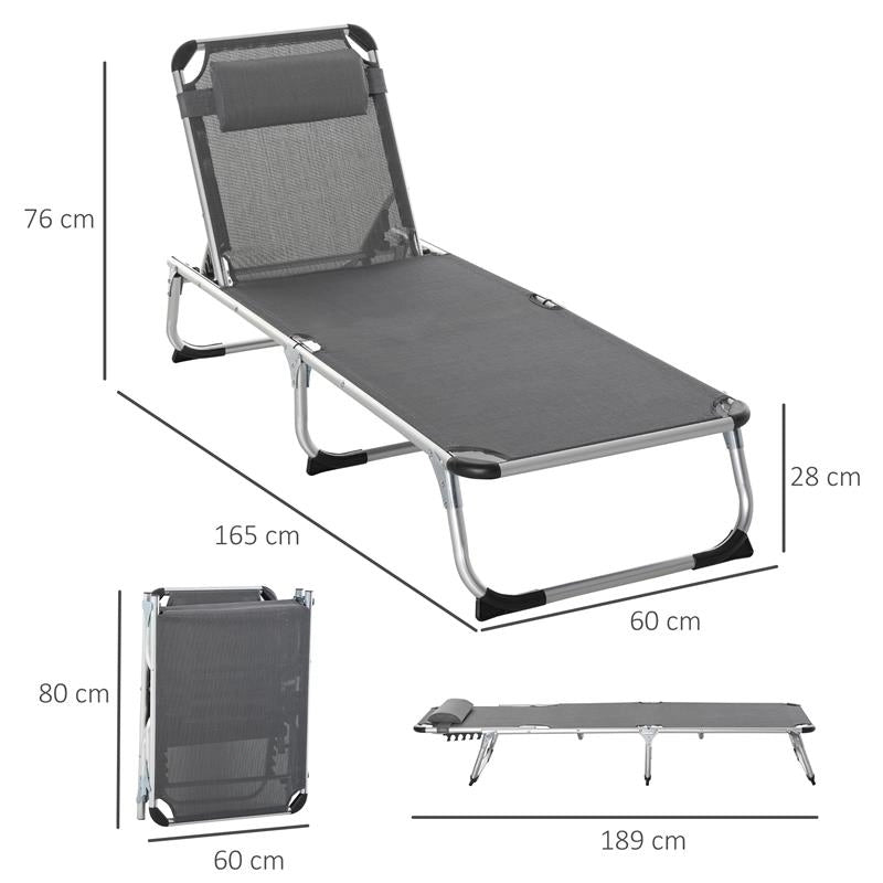SDRAIO PIEGHEVOLE CON POGGIATESTA E SCHIENALE REGOLABILE IN ALLUMINIO 60X165X76CM GRIGIO