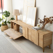 Scodosia, Mobile Porta tv 4 Vani, 180x35x50h cm Marrone Rovere Chiaro