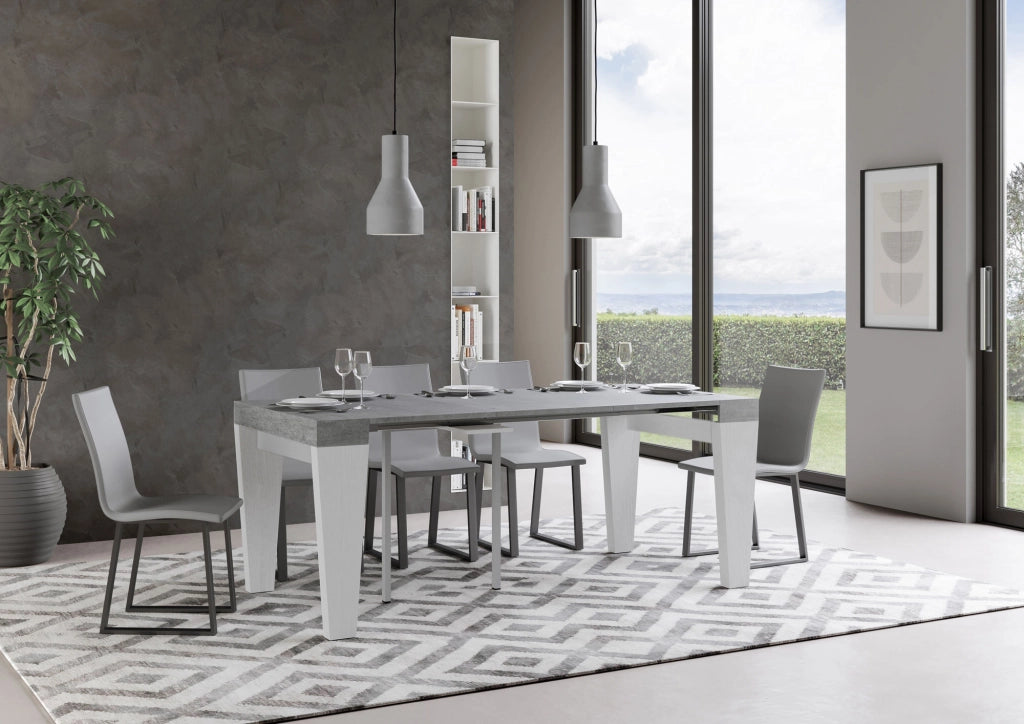 Consolle allungabile 90x40/300 cm SpimboX Mix piano Cemento - struttura Bianco Frassino