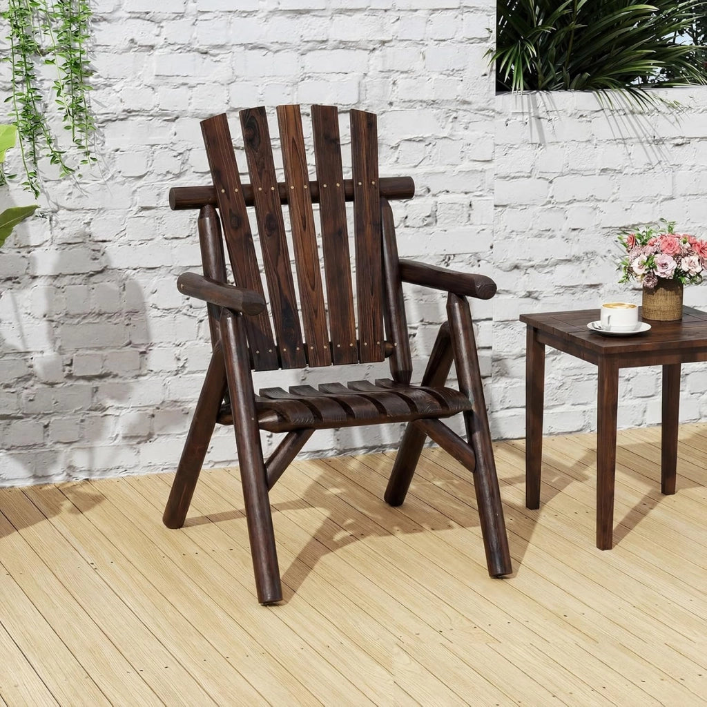 Sedia da Giardino Singola, Poltrona da Esterno in Legno con Braccioli, Schienale Alto, Portata 150 kg, Panca da Giardino Adirondack per Terrazza e Cortile, 67 x 81 x 107 cm (Marrone)