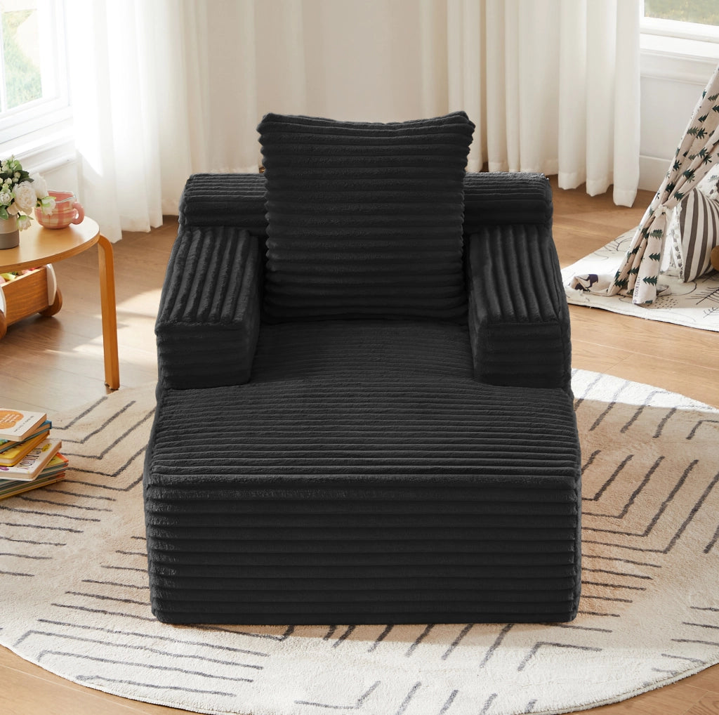 Divano chaise longue in tessuto a coste nero