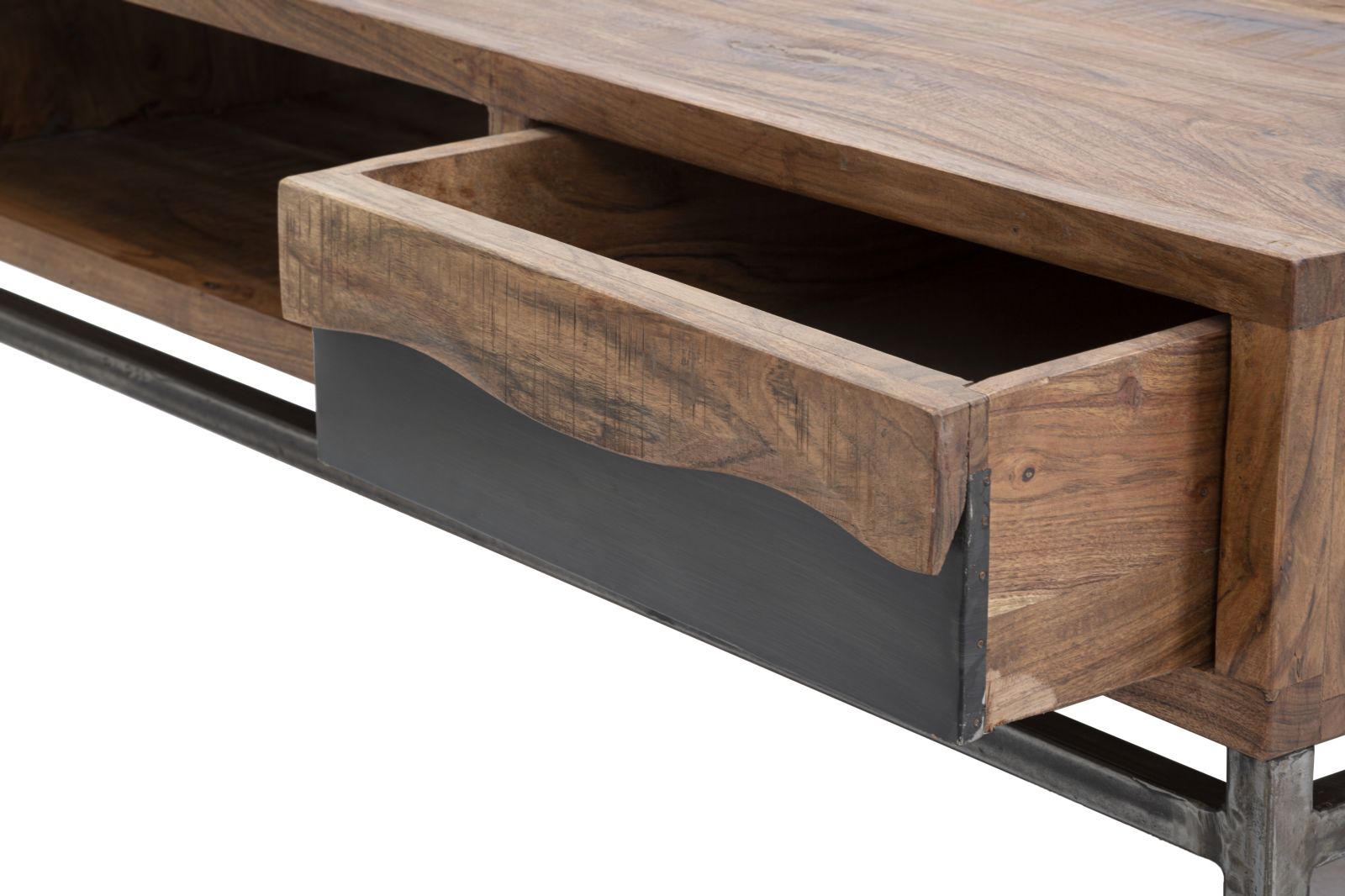 Tavolo da Caffè Yellowstone 118x70x40 cm in Legno di Acacia e Ferro Marrone e Nero