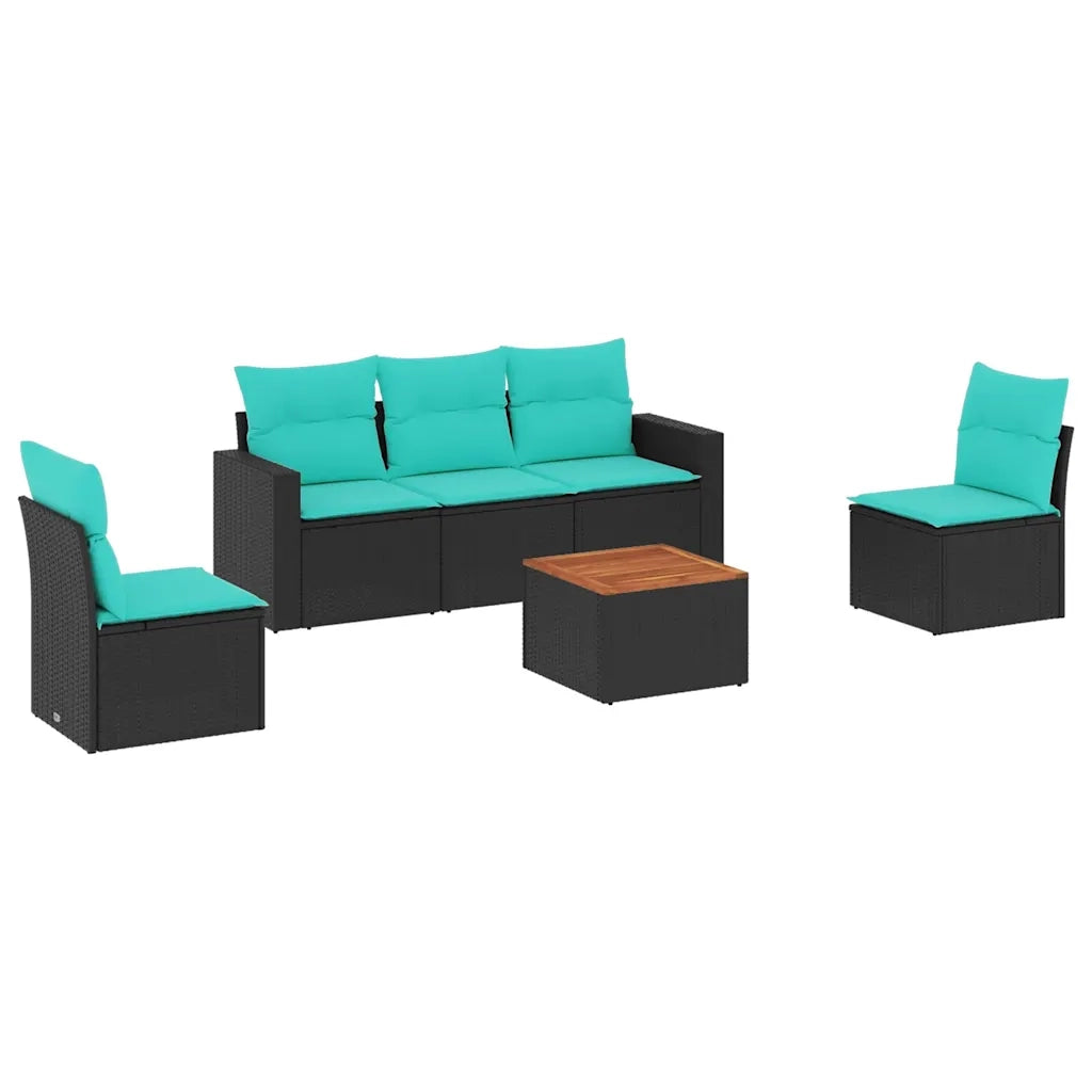 Set Divani da Giardino 6 pz con Cuscini Nero in Polyrattan 3256393