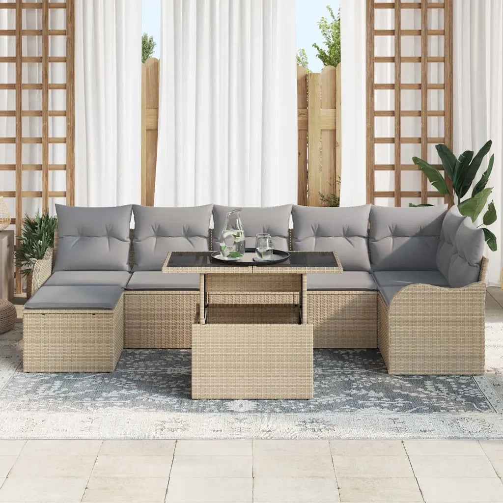 Set Divano da Giardino con cuscino 8 pcs Beige Poly Rattan 3357243